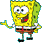 Pixelated yellow cartoon character in two running poses with greenish edges, white shirt, brown shorts, red tie, and black shoes on gray background.