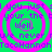 A static image with a bright green background and repeating pink concentric circles containing purple text fragments.