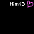 Pixelated text 'Him<3' appears twice on a black background, with the right instance featuring a pink heart symbol replacing the '<3'.