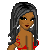 Pixel art contact sheet showing three frames of a female character in red bikini top and blue denim shorts with text "baby got back" below, featuring long gray hair, silver earrings, and red high-heeled sandals on white background.