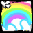Pixelated rainbow arc over white clouds with small white cloud icon in top-left corner, transitioning to text overlay reading Calvin is Gay!