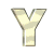 A 3D-rendered letter Y in metallic gold and white appears across multiple views, showing rotation from upright to tilted angles against a solid gray background.