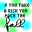 identical pixelated icons with text "IF YOU TAKE A RISK YOU FACE THE" above a falling figure, each icon's 'R' letter in cyan on a green-blue gradient background