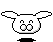 Pixelated white character with rounded ears and black feet, showing multiple expressions including heart symbols above its head.