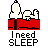 Pixel art buddy icon featuring Snoopy sleeping on a red bed with text 'I need SLEEP' and 'Instant Icons .com' in pixelated fonts.