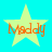 Four identical light green stars with orange text "Maddy" on a bright cyan background, arranged in a