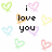 Pixelated heart-shaped icons in pastel colors surround black text reading 'i love you' on a white background.