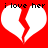 Red background with two white broken hearts and black text reading "i love her" above each heart.
