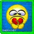 A split-frame contact sheet showing a yellow emoji face with heart eyes and red hearts in its mouth on the left, next to text reading "Smiley's heart broken!" on the right.