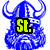 Blue pixelated Viking head with horns and beard, yellow text overlays reading "St.", "aurenc", and "Vikings" across different frames.