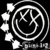 Pixelated black-and-white animated icon featuring a circular logo with intertwined X and Y symbols, four white squares on the left, and bold text reading "Blink 182" on the right.