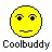 Two pixelated yellow smiley face icons side-by-side on a gray background with "Coolbuddy" text below each, showing different facial expressions and question marks in the second frame.