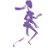 Two purple pixelated figures in dynamic poses against white background, one with arms raised and legs extended, the other mid-jump with limbs spread wide.