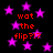 Black background with scattered pink stars and red text reading 'wat the flip?!' in multiple locations.