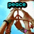 A four- shows a person making peace signs, hearts drawn in sand with 'love.<3' text, and a birdcage with 'freedom.' text