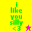 Green text "i like you silly <3" on yellow and pink backgrounds with a star icon changing color between frames.