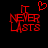 Two side-by-side animated frames of a red pixelated text-based icon on black background showing "IT NEVER LISTS" with heart symbol in first frame.