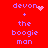 Red background with purple text reading 'devon + the boogie man' in two , showing animation variations of a heart and pixelated sparkles