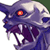 Pixelated purple monster head with glowing red eye, sharp fangs, and white highlights on a transparent background.