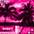 A static image of a stylized pink and purple floral design with dark silhouetted leaves against a gradient background.