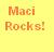 Pixelated text on a yellow background reads 'Maei Rocks!' in orange-brown lettering with a light green gradient overlay.