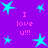 Purple background with cyan star shapes and pink text reading "I love u!!!" in four clusters.