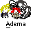 A 3x3 contact sheet of eight animated AIM buddy icons featuring pixelated characters and flame effects, all labeled "Adema" beneath each frame.