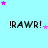 !RAWR! text repeated across a light blue background with pink and purple star animations.
