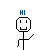 Pixelated stick figure with changing text and poses , displaying phrases like 'HI', 'I'M BOB, AND I KNOW WHAT YOU ARE THINKING', 'I'M GONNA TURN INTO SOME WEIRD ANIMAL', 'RIGHT?!', 'WELL...', and 'HAHA GOTCHA'
