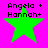 Green star icon with 'Angela + Hannah+' text above on bright pink background, two identical static frames shown.