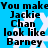 Blue background with white snowflake pattern and black text reading "You make Jackie Chan look like Barney" repeated in two