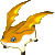Pixelated orange and white fox-like creature with blue eyes and black-tipped paws, shown in six sequential poses against gray background.