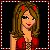 Animated contact sheet of a pixel art character with brown hair, red horns, and red dress across multiple frames showing subtle facial expression changes.