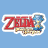 Pixelated character in blue uniform with red scarf holds a map, alternating with 'Zelda' logo on light blue background.