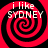 Red and black spiral pattern with white text reading "i like SYDNEY" overlaid on four identical
