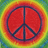 A static pixelated icon featuring a peace symbol with dark blue lines on a red circular background, surrounded by a rainbow gradient border.