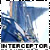 Pixelated image of a blue and white figure with a large wing-like shape, set against a light background with black and white border elements.