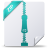 A pixelated teal syringe icon with a folded corner on white paper against gray background.