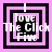 Four identical square arranged in a , each containing layered pink and black squares with white text reading "I love The Click Five"