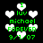 Green text on black background with white heart shapes, displaying 'I luv michael FOREVER 9/1/07' in pixelated font.