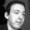 Black-and-white of 25 identical headshots showing a person with dark hair and neutral expression, with text overlays at bottom