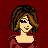 Pixel art of a woman with brown hair and blue eyes in a red top, black skirt, and strappy high heels against a dark red background.