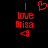 Red pixelated text and symbols on black background: 'I love Arisa <8' with a heart symbol above 'I' on the left side.