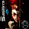 repeated images showing a person with red hair holding a guitar, set against dark background with text and symbols
