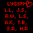 Red pixelated text on black background with 'LYGSFM' at top left, a heart symbol replacing the 'M', and five lines of initials below.