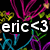 Pixelated text 'eric<3' overlaid on a black background with colorful heart-shaped line art in pink, blue, green, and yellow.