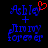 Blue pixelated text reads 'Ashley + I'm my forever' with a red heart symbol above the name on black background, shown in two states where the heart is present and absent.