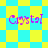 Pixelated text "Crystal" appears four times on a yellow and cyan checkered background with diamond-shaped patterns.