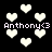 Black background with white pixelated hearts and repeated text 'Anthony<3' in light purple.