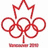Red Olympic rings with a maple leaf above, on a white background with red text below.
